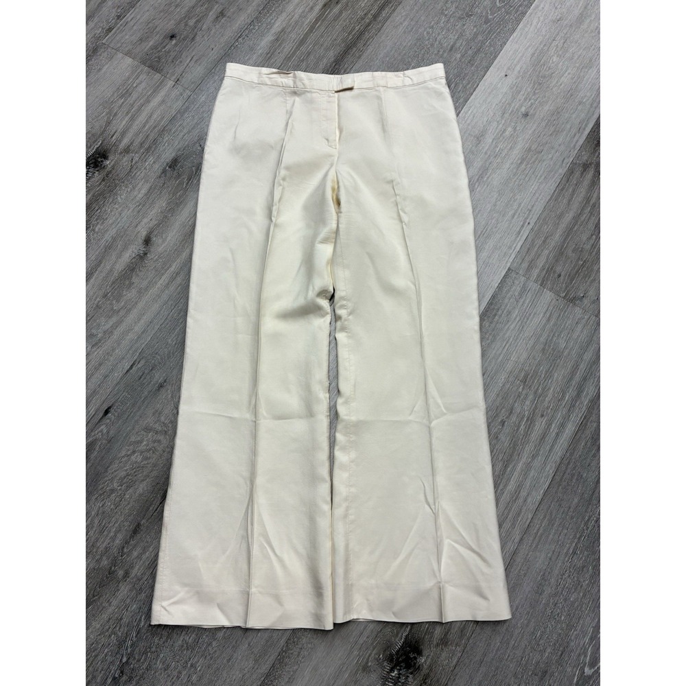 Escada 100% Silk Pants Beige/Cream Wide Leg Trousers Women's Size 36 Germany